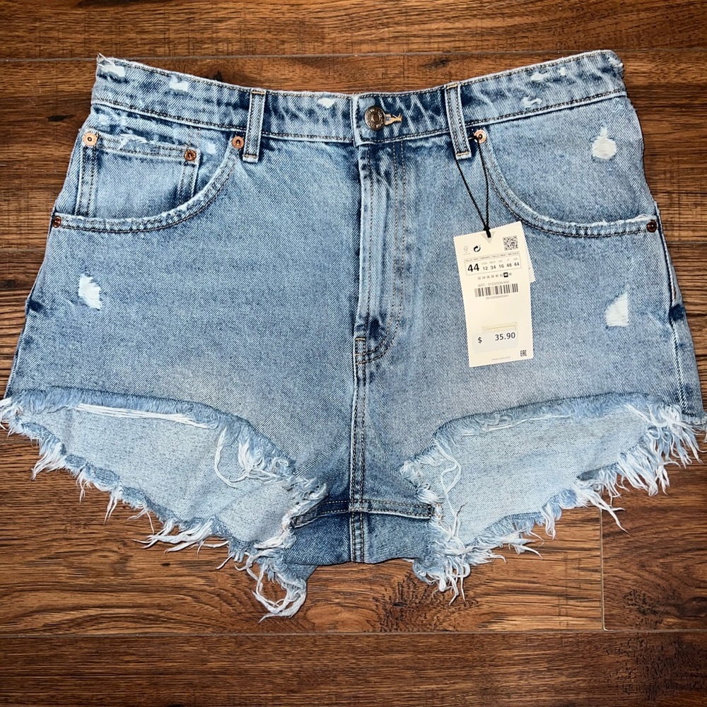 ZARA Distress High Rise Denim Shorts Size 12